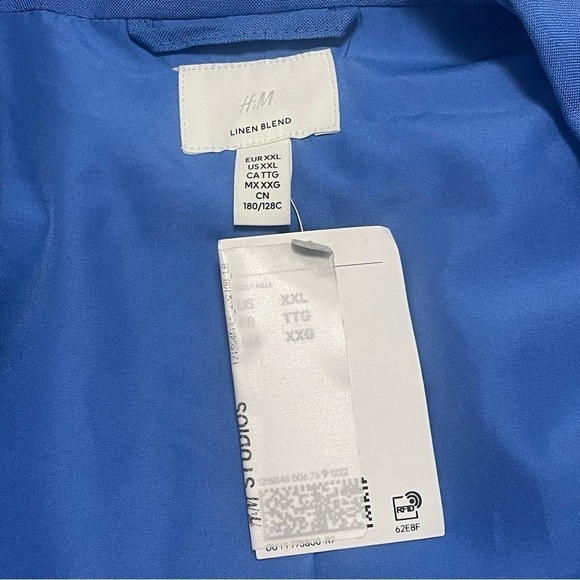 H&M Linen Blend Blazer Jacket Womens Medium Single Button Blue Sz XXL NWT - Picture 7 of 10